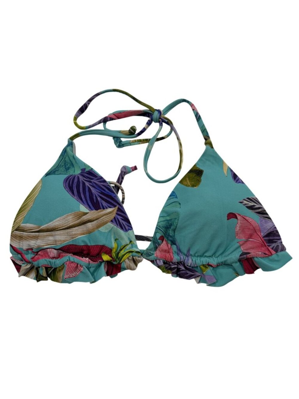 Vicious Young Babes Tropical Print Triangle Bikini Top Ruffle Hem Adj Straps VYB